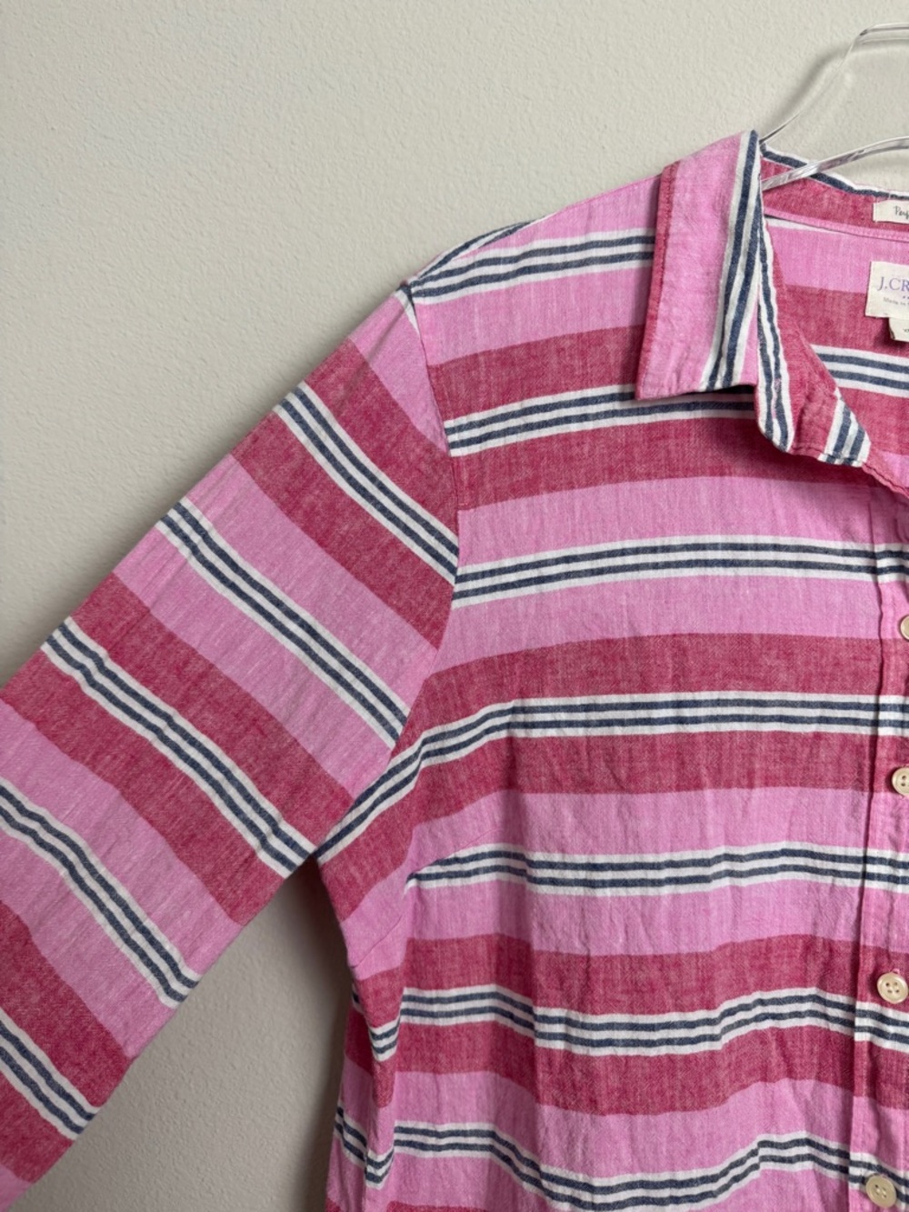 J Crew Perfect Fit Linen Button Down Shirt Size XL Striped - Picture 3 of 6